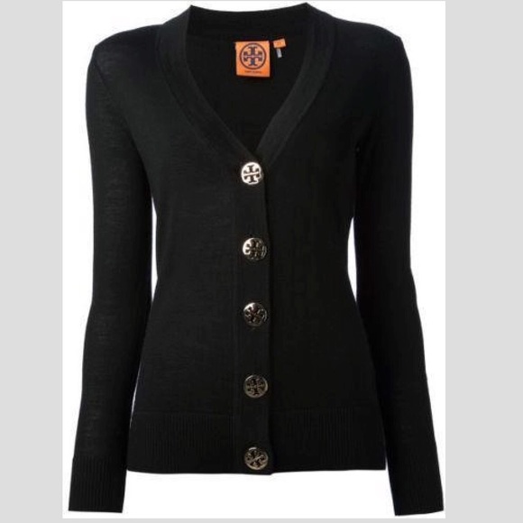 Tory Burch Sweaters - Tory Burch black cardigan w silver logo buttons XS Tory Burch Sweaters - Tory Burch black cardigan w silver logo buttons XS